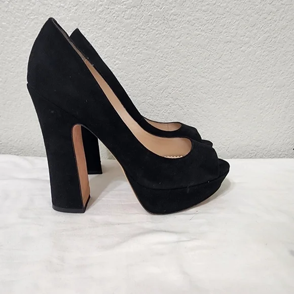 Jean-Michel Cazabat Black Suede Peep Toe Heels Size 38/8 - Picture 9 of 11
